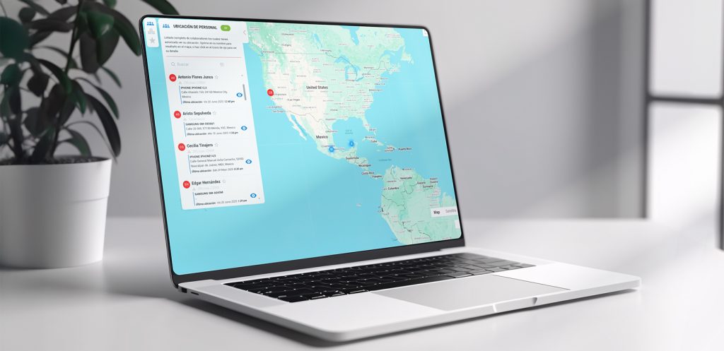 Dashboard de ubicación de empleados en PC y APP